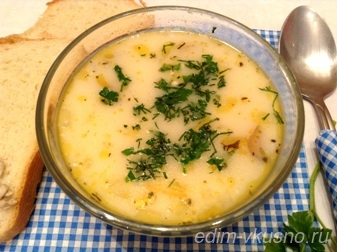 Cырный суп с плавленым сыром и шампиньонами. Рецепт с фото